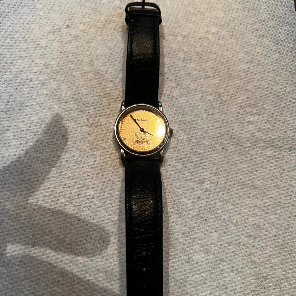 Limited Edition Tourneau Gold Dial Watch with Black Leather Strap